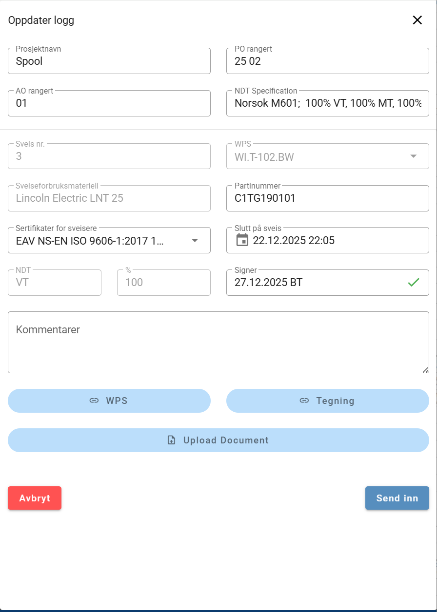 01efb8f0-63f9-454f-9468-5ed27f4c0162 Sveiselogg